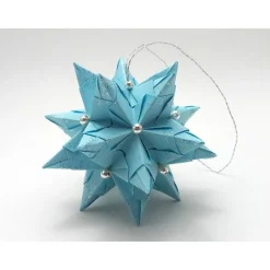 Mini-Bascetta-Stern im Eiskönigin-Stil, ca. 6 cm, Hellblau/Silber mit Glitzer und Aufhängeband