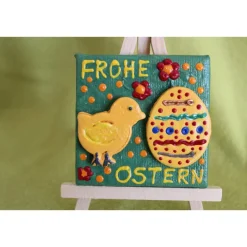 Minibild Collage  FROHE OSTERN  Küken und Osterei auf einem Minikeilrahmen Geschenk zu Ostern Osterdeko