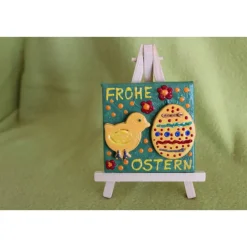 Minibild Collage  FROHE OSTERN  Küken und Osterei auf einem Minikeilrahmen Geschenk zu Ostern Osterdeko