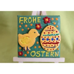 Minibild Collage  FROHE OSTERN  Küken und Osterei auf einem Minikeilrahmen Geschenk zu Ostern Osterdeko