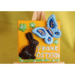 Minibild Collage FROHE OSTERN Geschenk zu Ostern Osterdeko Deko Hase Schmetterling auf einem Minikeilrahmen Osterhase