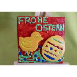 Minibild Collage  FROHE OSTERN  Küken und Osterei auf einem Minikeilrahmen Geschenk zu Ostern Osterdeko