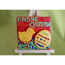 Minibild Collage  FROHE OSTERN  Küken und Osterei auf einem Minikeilrahmen Geschenk zu Ostern Osterdeko