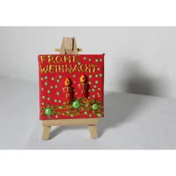Minibild FROHE WEIHNACHT, kleine Collage Weihnachtsdeko mit Kerzenmotiv aus Polyresin, nette Tischdeko oder Gastgeschenk
