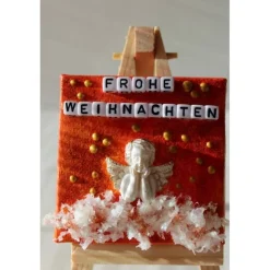Minibild FROHE WEIHNACHTEN, kleine Collage Weihnachtsdeko mit Engel aus Polyresin, nette Tischdeko oder Gastgeschenk