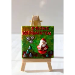 Minibild FROHE WEIHNACHTEN, kleine Collage Weihnachtsdeko mit Nikolaus aus Polyresin, nette Tischdeko oder Gastgeschenk