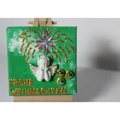 Minibild FROHE WEIHNACHTEN, Collage mit Engelsfigur aus Polyresin, nette Tischdeko oder Geschenk zur Weihnachtseinladung