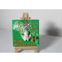 Minibild FROHE WEIHNACHTEN, Collage mit Engelsfigur aus Polyresin, nette Tischdeko oder Geschenk zur Weihnachtseinladung