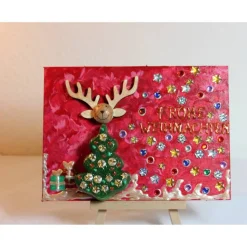 Minibild FROHE WEIHNACHTEN, kleine Collage Weihnachtsdeko mit Rentierkopf aus Holz, nette Tischdeko oder Gastgeschenk