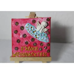 Minibild FROHE WEIHNACHTEN , kleine Collage Weihnachtsdeko mit Engel aus Polyresin, nette Tischdeko oder Gastgeschenk