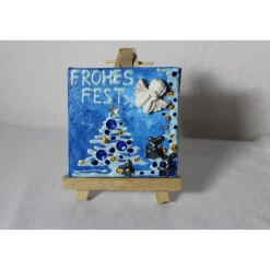 Minibild FROHES FEST , kleine Collage Weihnachtsdeko mit Engel aus Polyresin, nette Tischdeko oder Gastgeschenk