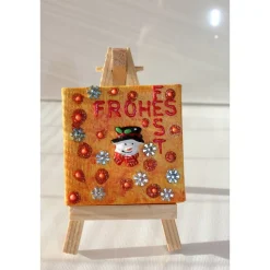 Minibild FROHES FEST, kleine Collage Weihnachtsdeko mit Schneemannkopf aus Polyresin, nette Tischdeko oder Gastgeschenk