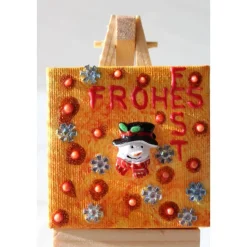 Minibild FROHES FEST, kleine Collage Weihnachtsdeko mit Schneemannkopf aus Polyresin, nette Tischdeko oder Gastgeschenk