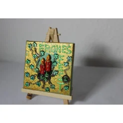 Minibild FROHES FEST, kleine Collage Weihnachtsdeko mit Kerzenmotiv aus Polyresin, nette Tischdeko oder Gastgeschenk