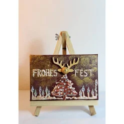Minibild FROHES FEST, kleine Collage Weihnachtsdeko mit Rentierkopf aus Holz, nette Tischdeko oder Gastgeschenk