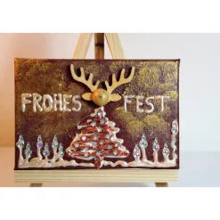 Minibild FROHES FEST, kleine Collage Weihnachtsdeko mit Rentierkopf aus Holz, nette Tischdeko oder Gastgeschenk