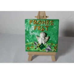 Minibild FROHES FEST, kleine Collage Weihnachtsdeko mit Engelsfigur aus Polyresin, nette Tischdeko oder Gastgeschenk