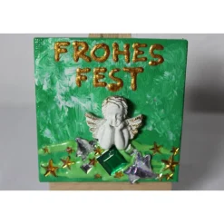 Minibild FROHES FEST, kleine Collage Weihnachtsdeko mit Engelsfigur aus Polyresin, nette Tischdeko oder Gastgeschenk