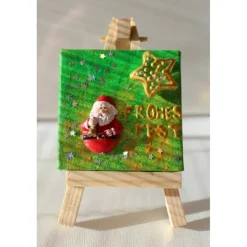 Minibild FROHES FEST, kleine Collage Weihnachtsdeko mit Weihnachtsmann aus Polyresin, nette Tischdeko oder Gastgeschenk