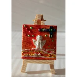 Minibild FROHES FEST, kleine Collage Weihnachtsdeko mit Engel aus Polyresin, nette Tischdeko oder Gastgeschenk