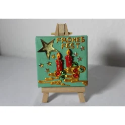 Minibild FROHES FEST, kleine Collage Weihnachtsdeko mit Kerzenmotiv aus Polyresin, nette Tischdeko oder Gastgeschenk