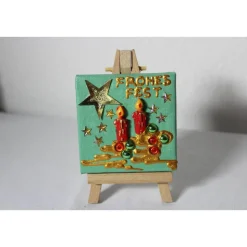 Minibild FROHES FEST, kleine Collage Weihnachtsdeko mit Kerzenmotiv aus Polyresin, nette Tischdeko oder Gastgeschenk