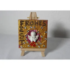 Minibild FROHES FEST, kleine Collage Weihnachtsdeko mit Engelsfigur aus Polyresin, nette Tischdeko oder Gastgeschenk