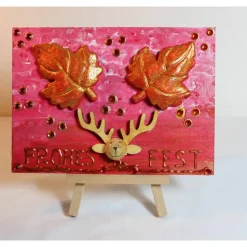 Minibild FROHES FEST Minibild, kleine Collage Weihnachtsdeko mit Rentierkopf aus Holz, nette Tischdeko oder Gastgeschenk