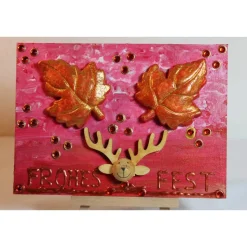 Minibild FROHES FEST Minibild, kleine Collage Weihnachtsdeko mit Rentierkopf aus Holz, nette Tischdeko oder Gastgeschenk