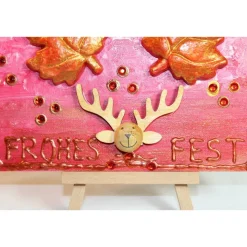 Minibild FROHES FEST Minibild, kleine Collage Weihnachtsdeko mit Rentierkopf aus Holz, nette Tischdeko oder Gastgeschenk