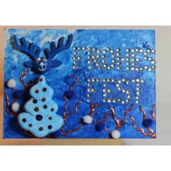 Minibild FROHES FEST Minibild, kleine Collage Weihnachtsdeko mit Rentierkopf aus Holz, nette Tischdeko oder Gastgeschenk
