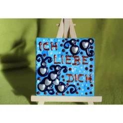 Minibild HERZERLREGEN   Acrylmalerei Keilrahmen Staffelei Geschenk zu Muttertag Valentinstag für Verliebte