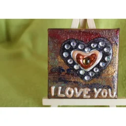 Minibild I LOVE YOU Acrylmalerei Keilrahmen Staffelei Geschenk zu Muttertag Valentinstag für Verliebte