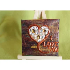 Minibild I LOVE YOU Acrylmalerei Keilrahmen Staffelei Geschenk zu Muttertag Valentinstag für Verliebte