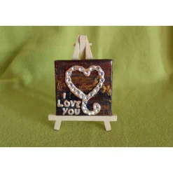 Minibild I LOVE YOU Acrylmalerei Keilrahmen Staffelei Geschenk zu Muttertag Valentinstag für Verliebte