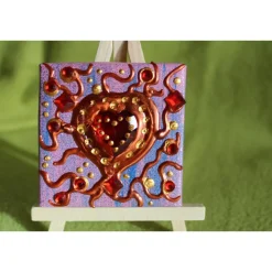 Minibild KUPFERHERZERL Malerei auf Keilrahmen mit Staffelei kleines Geschenk zu Muttertag Valentinstag für Verliebte