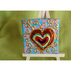 Minibild REGENBOGENHERZERL Acrylmalerei Keilrahmen Staffelei Geschenk zu Muttertag Valentinstag für Verliebte