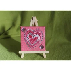 Minibild ROSA HERZ   Acrylmalerei Keilrahmen Staffelei Geschenk zu Muttertag Valentinstag für Verliebte