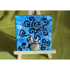 Minibild SILBERHERZERL   Acrylmalerei Keilrahmen Staffelei Geschenk zu Muttertag Valentinstag für Verliebte