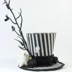 Mini-Hütchen - Gothic Fascinator Ast mit Fledermäusen Rosen gestreift