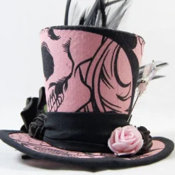 Mini-Hütchen - Gothic Fascinator Totenkopf-Stoff Rosen Federn