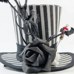 Mini-Hütchen - Gothic Fascinator Ast mit Fledermäusen Rosen gestreift