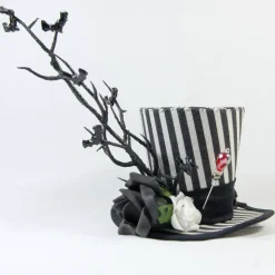 Mini-Hütchen - Gothic Fascinator Ast mit Fledermäusen Rosen gestreift