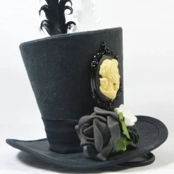 Mini-Hütchen - Gothic Fascinator Hochzeit Kamee Rosen Federn