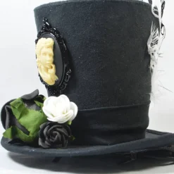 Mini-Hütchen - Gothic Fascinator Hochzeit Kamee Rosen Federn