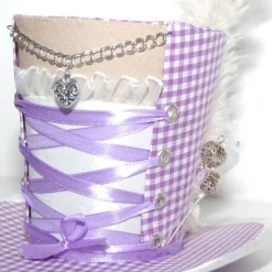 Mini-Hütchen - Oktoberfest Fascinator Hochzeit Dirndl flieder-weiß kariert