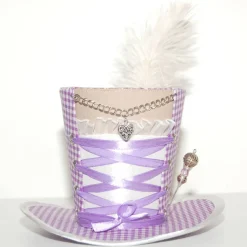 Mini-Hütchen - Oktoberfest Fascinator Hochzeit Dirndl flieder-weiß kariert