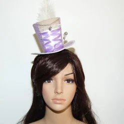 Mini-Hütchen - Oktoberfest Fascinator Hochzeit Dirndl flieder-weiß kariert