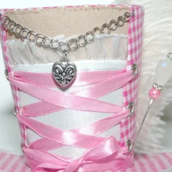 Mini-Hütchen - Oktoberfest Fascinator Hochzeit Dirndl rosa-weiß kariert