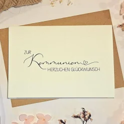 Minimalistische Glückwunschkarte zur Kommunion – Edle Klappkarte A6 mit Umschlag | Erstkommunion Geschenkkarte
